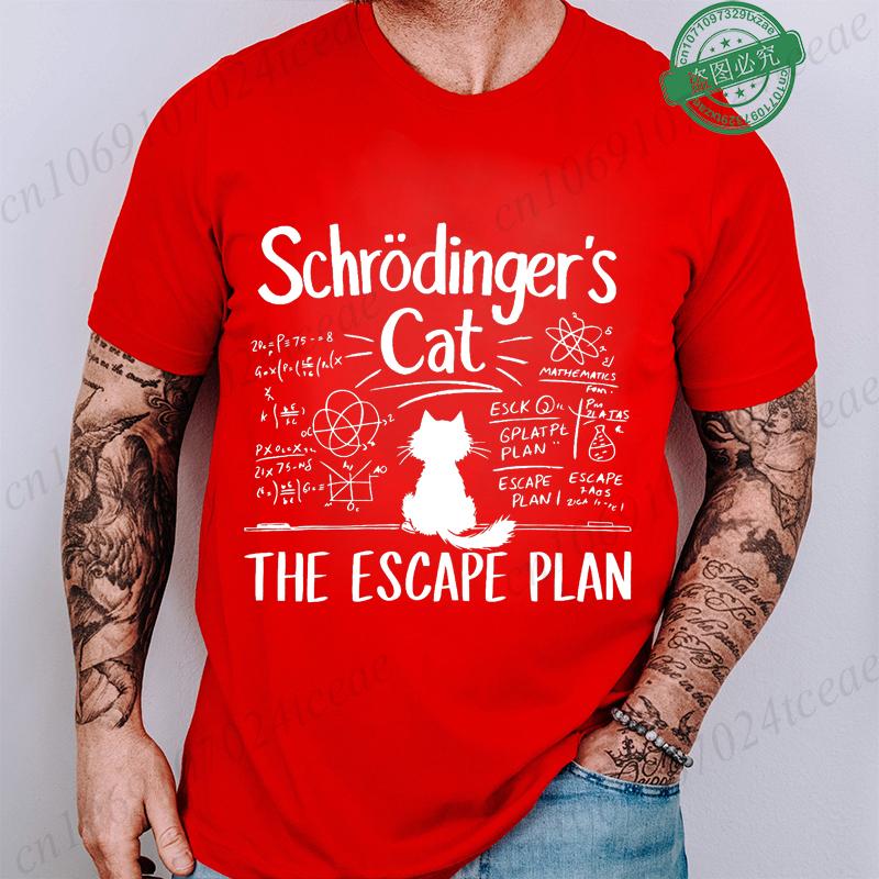 Men's Summer Casual Shirt Funny Cat Escape Plan Science Design T-Shirt Men's Physics Science Nerd Geek Short Sleeve T-Shirt Tops