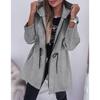 Dames S Capuchon Lange Mouw Tailleband Rits Effen Middellang Casual Jas