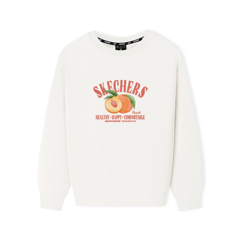 Skechers Aesthetic Series Peach Fruit Print Logo Solid Color Loose Comfortable Versatile Casual Crew Neck Sweatshirt Unisex sweatshirt L325U123-0074 L