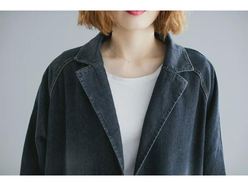 Jachetă de toamnă 2023 coreeană cu buzunar mare, mărime plus, din denim pentru femei