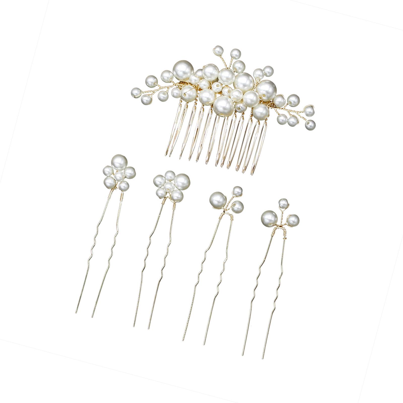 

5Pcs Baroque Bridal Hair Clip Imitation Pearls Hair Jewelry Set Wedding Hair Accessories For Special Occasion серебряный