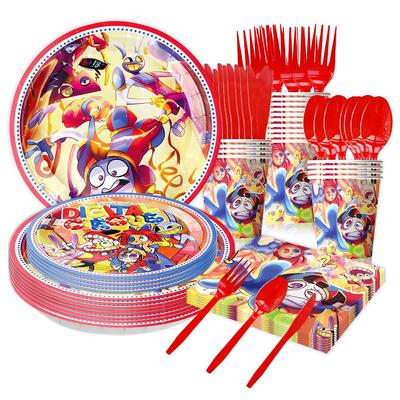 Digital Circus Party Set: Napkins, Cups, Plates, Cutlery, Tablecloth & Decorations