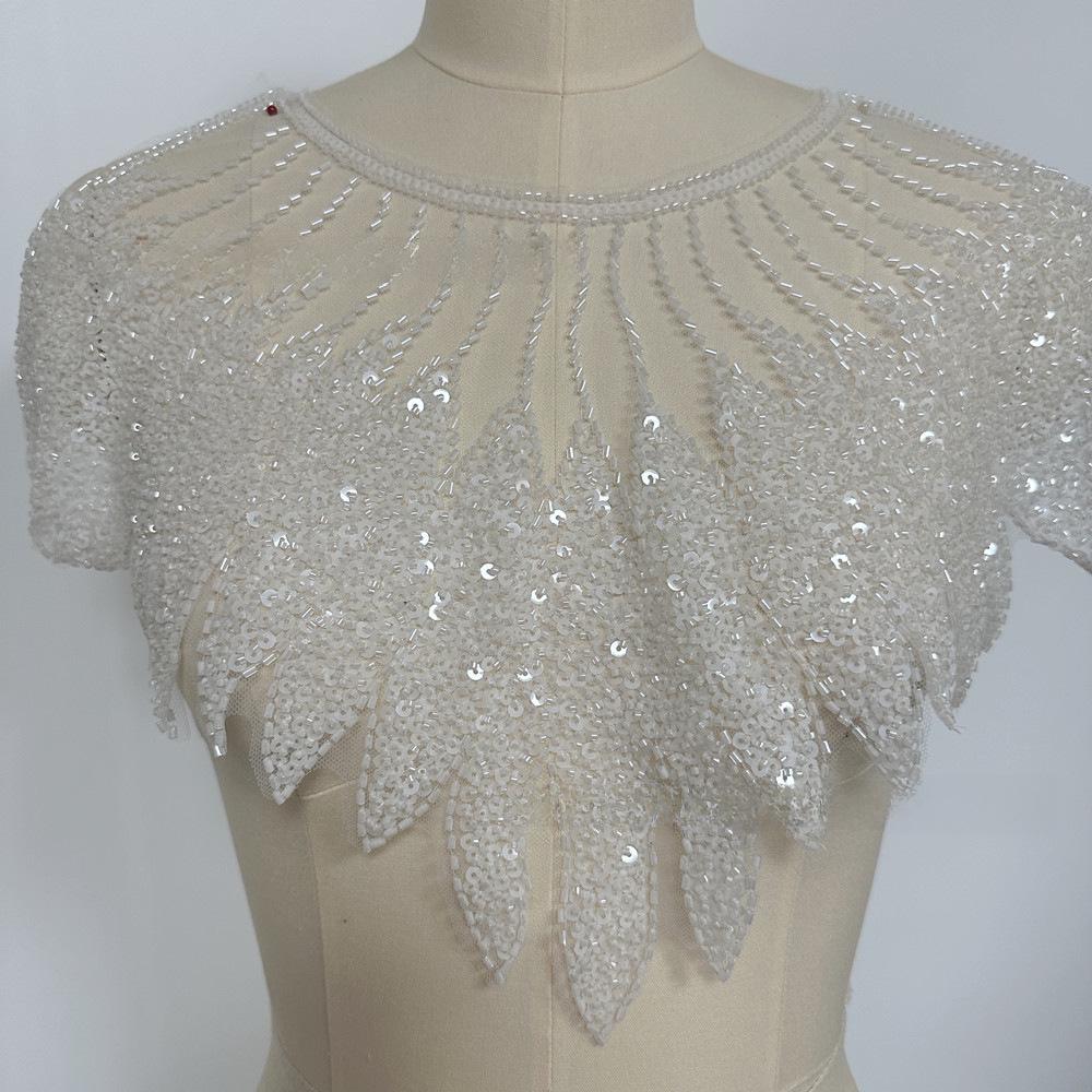Women's Lace Patch with Sequin Bead Embroidery - Mesh Front Chest Accessory