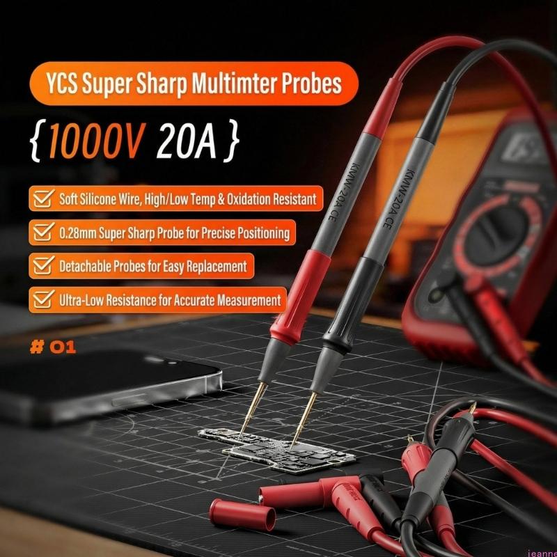 

Low Resistance Test Cord with Replaceable 0.28mm Gold Coated Probes Upgrades for High Accuracy Multimeter Measurements CN