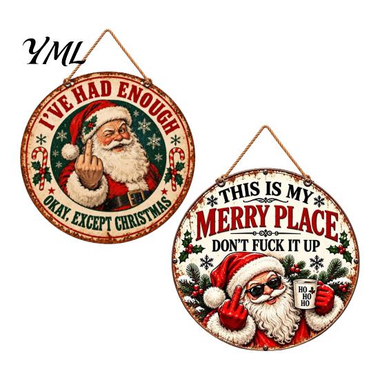 DIY Holiday Gift Accessories Santa Christmas Metal Hanging Sign, This Is My Merry Place Xmas Wall Party Fireplace Decor Plaque, Ornament for