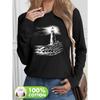 Cotton 100% Women'S Casual Long Sleeve Crew Neck T-Shirt Artistic Lighthouse & Tree Design All-Season Comfort Casual
