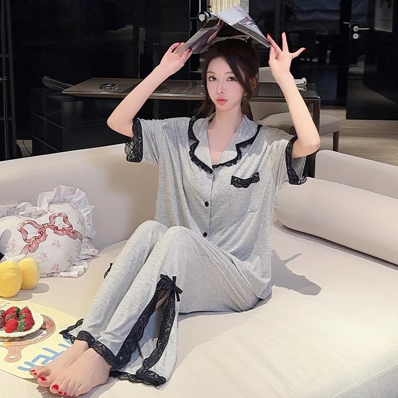 Wumida short-sleeved Modal cotton pajamas women's summer thin solid color high-end light luxury outer loungewear suit