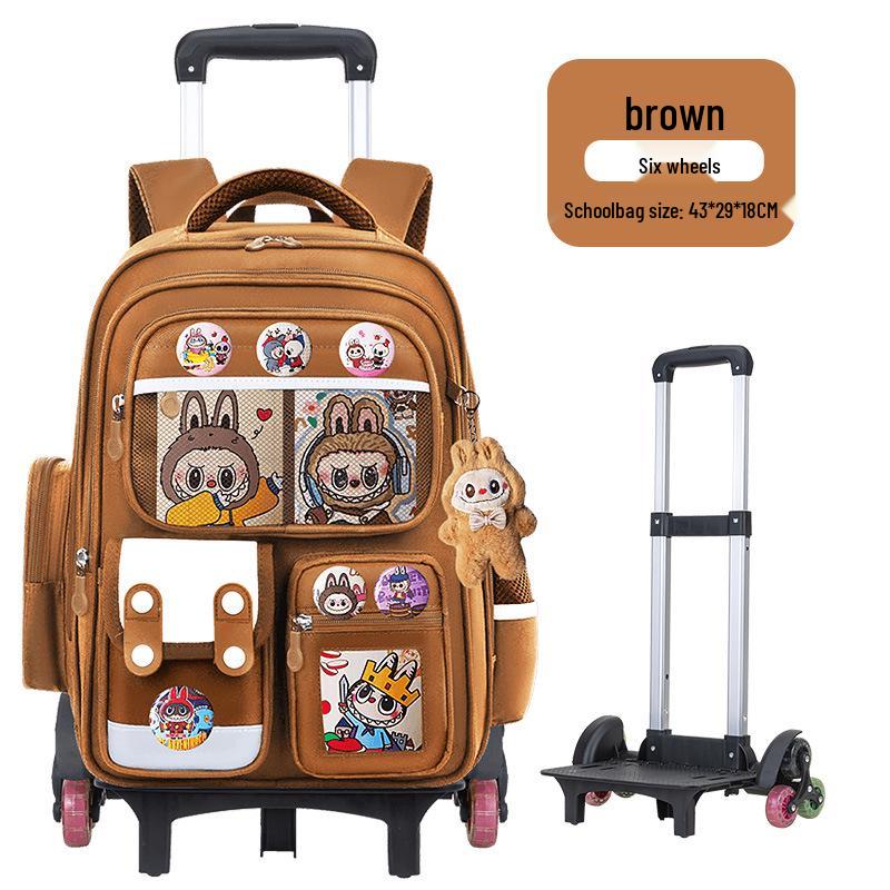 Cartoon Trolley Backpack for Grade 2-6 Students - Large Capacity Schoolbag for Boys & Girls