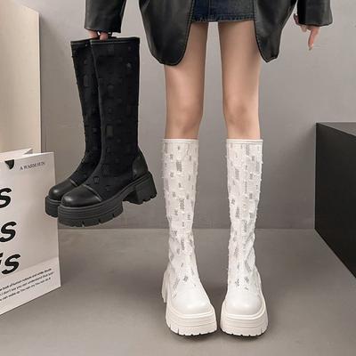 Moda 2025 Nuovi Stivali da Donna Estivi in Rete Traspiranti Stivali Al Ginocchio Stivali da Donna di Design Stivali con Plateau Antiscivolo da Esterno Botas De Mujer