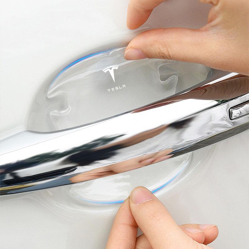 4pcs Transparent Car Door Handle Anti Scratches 3D Sticker Protector Film For Tesla Model S Model X Model Y Model 3 Roadster SpaceX Accessory