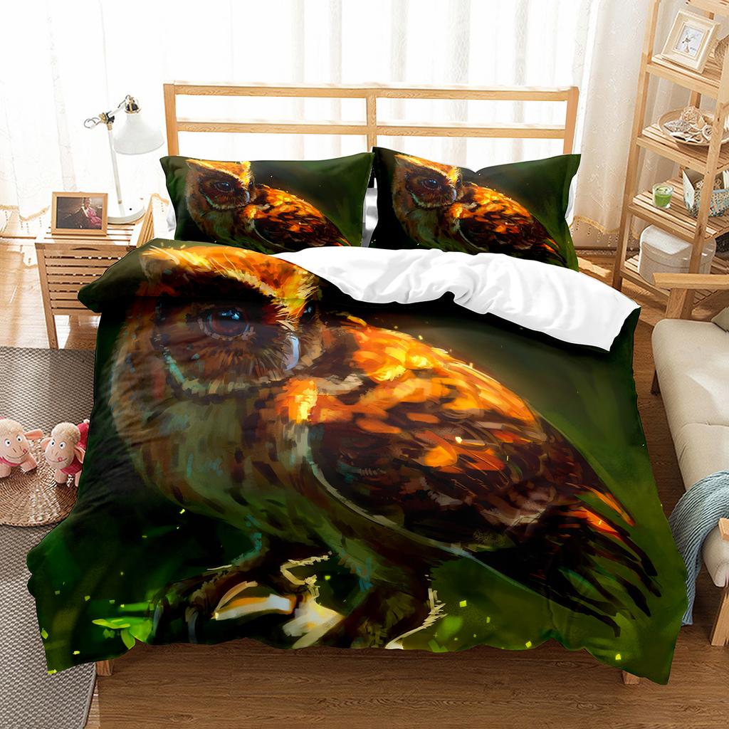 Owl Duvet Cover Set Cute Bird Polyester Comforter Cover for Boys Girls Kids Bedding Set King Size Quilt Cover with Pillowcase