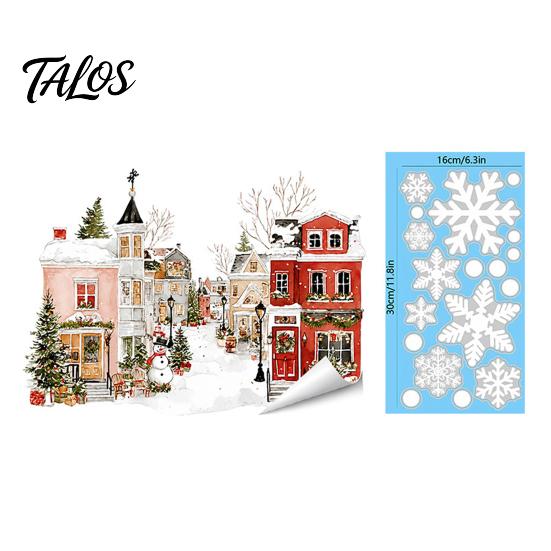 Decorative PVC Stickers Christmas Static Window Clings, Snowy Town House Snowflake Glass Decals, Reusable Winter Wonderland Film Xmas Stickers,
