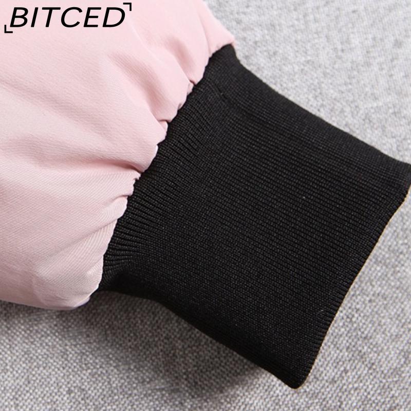 Płaszcz zimowy damski BITCED o krótkiej długości: Wąska pikowana kurtka bawełniana z dużym futrzanym kołnierzem