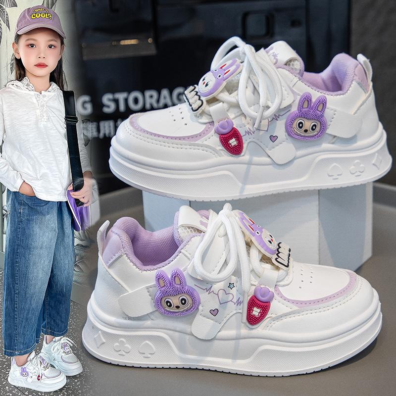 Girls Shoes Children's Board Shoes 2025 New Casual Spring and Autumn Sports Shoes Soft Sole Princess White Shoes Girl