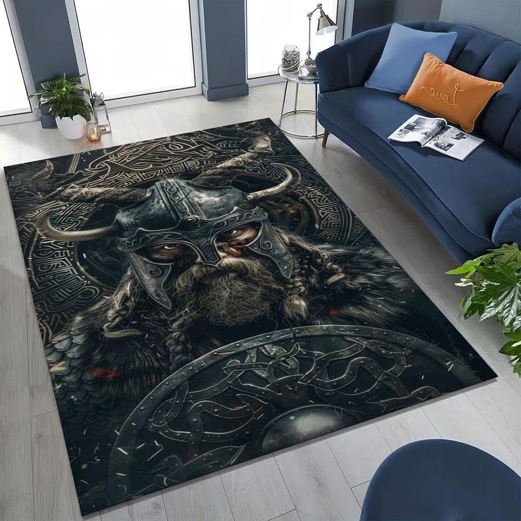 Nordic Viking Warrior Symbol Valhalla Valknut Rune Moto Rug for Bedroom Living Room Sofa Home Doormat Decor,Non-slip Floor Mat