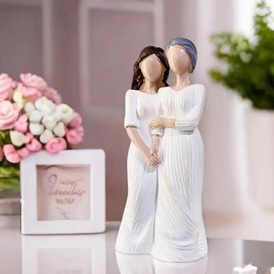 Ręcznie Malowana Statua Matki i Córki Żywiczna Rzeźba Elegancka Mama Przytula Córkę Rzeźby Nowoczesnej Rodziny Prezent Urodzinowy