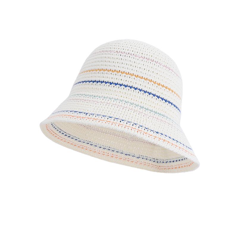 Women's Summer Sun Protection Sun Hat Striped Knitted Mesh Breathable Fisherman Hat