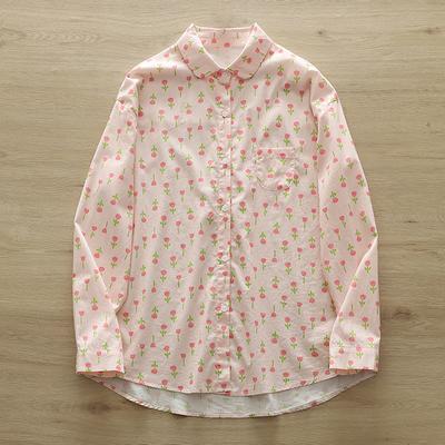 Women Cotton Shirts Floral Print Blouses Casual Lady Tops Long Sleeve Female Clothes Spring Autumn