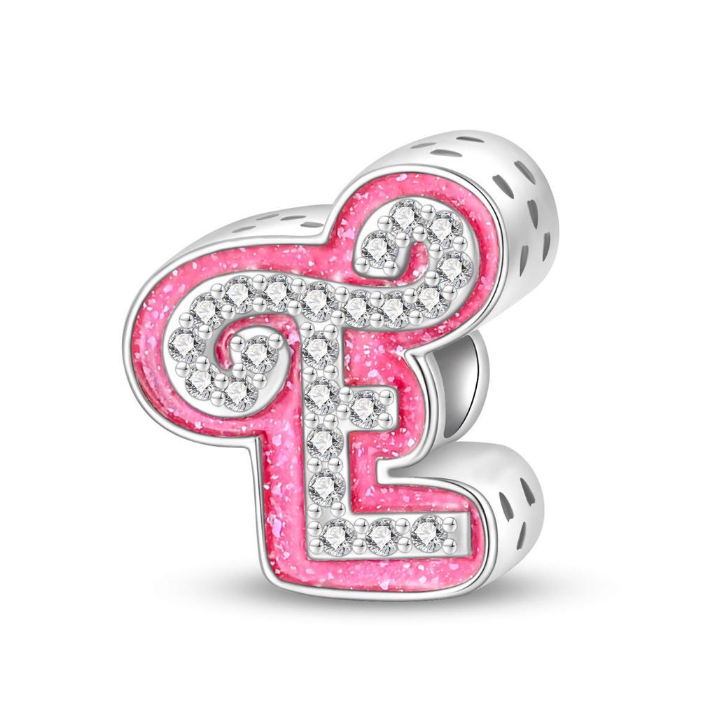 New Shining Barbie Pink 26 A-Z English Letters Fine Copper Charm Fit Beads Fit For Original Bracelets Diy Fashion Jewelry