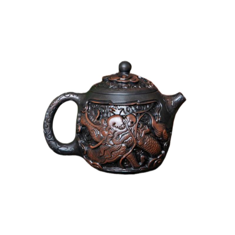 Purple Pottery Vintage Handmad Teapot Ceramic Carve Kung Fu Teapot Single Teapot Pu'er Tea Making Tea Sets Chinese Tea Pot