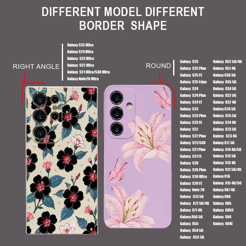 Floral Pattern Case For Samsung Galaxy S26 S25 Ultra S24 S23 S22 Plus S21 FE A15 A16 A17 A35 A36 A54 A55 A56 5G Soft Cover