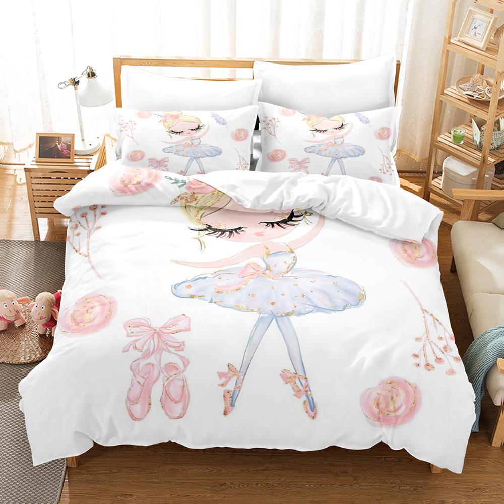 Cartoon Duvet Cover Twin King Kawaii Swan Ballerina Girl Bedding Set Microfiber Cute Dancer Comforter Cover Ballerina Room Decor