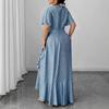 Robe Mi-longue A-line à Pois et Lacets pour Femme Grande Taille, Col en V