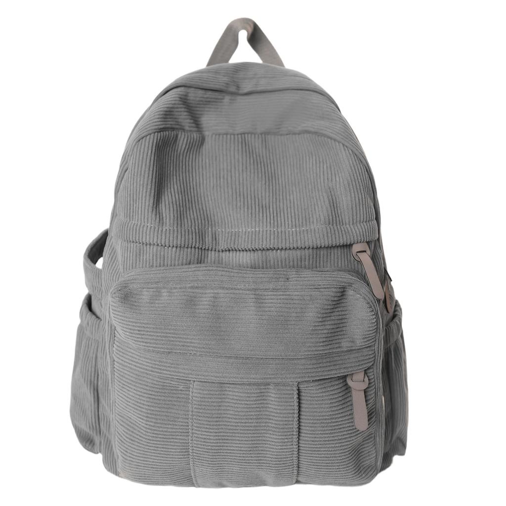 Schoolbag Premium Corduroy Backpack Female Korean Version Casual Solid Color Strip Velvet Backpack Simple Design Commuter Schoolbag