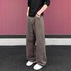 Unisex Solid Brown Wide Leg Jeans Loose Straight Full Length Streetwear Casual Floor Denim Trousers