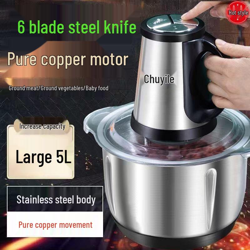 Electric Meat Grinder & Food Processor: Stainless Steel, Multi-functional for Garlic, Chili, and Vegetables.