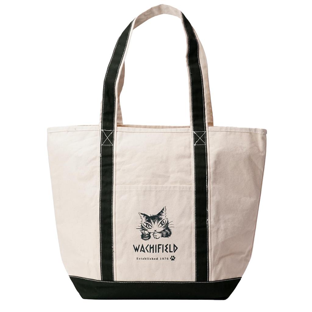 WACHIFIELD T2O Tote Bag, Large, Large Capacity, Nordic Design, Cat Design, Women's, Canvas Fabric, Cotton, Heavyweight, WTCE-03A, Dark Green