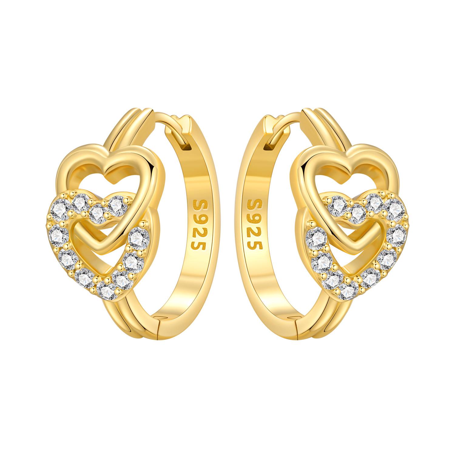 S925 Sterling Silver 18K Gold Double Heart Earrings Hoop Earrings Women Jewelry Original Trendy Anniversary Gifts