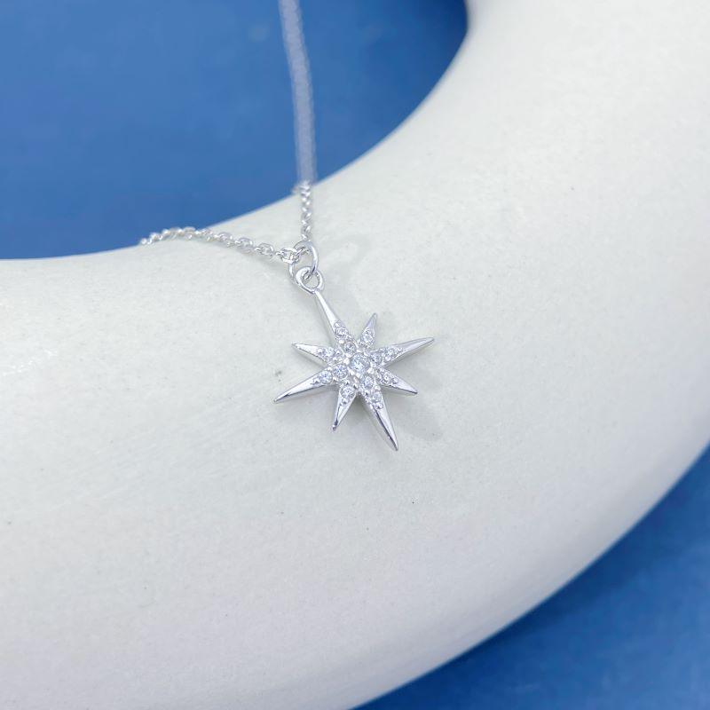 S925 Sterling Silver Eight-Pointed Star Necklace: Versatile, High-End Women's Fashion.