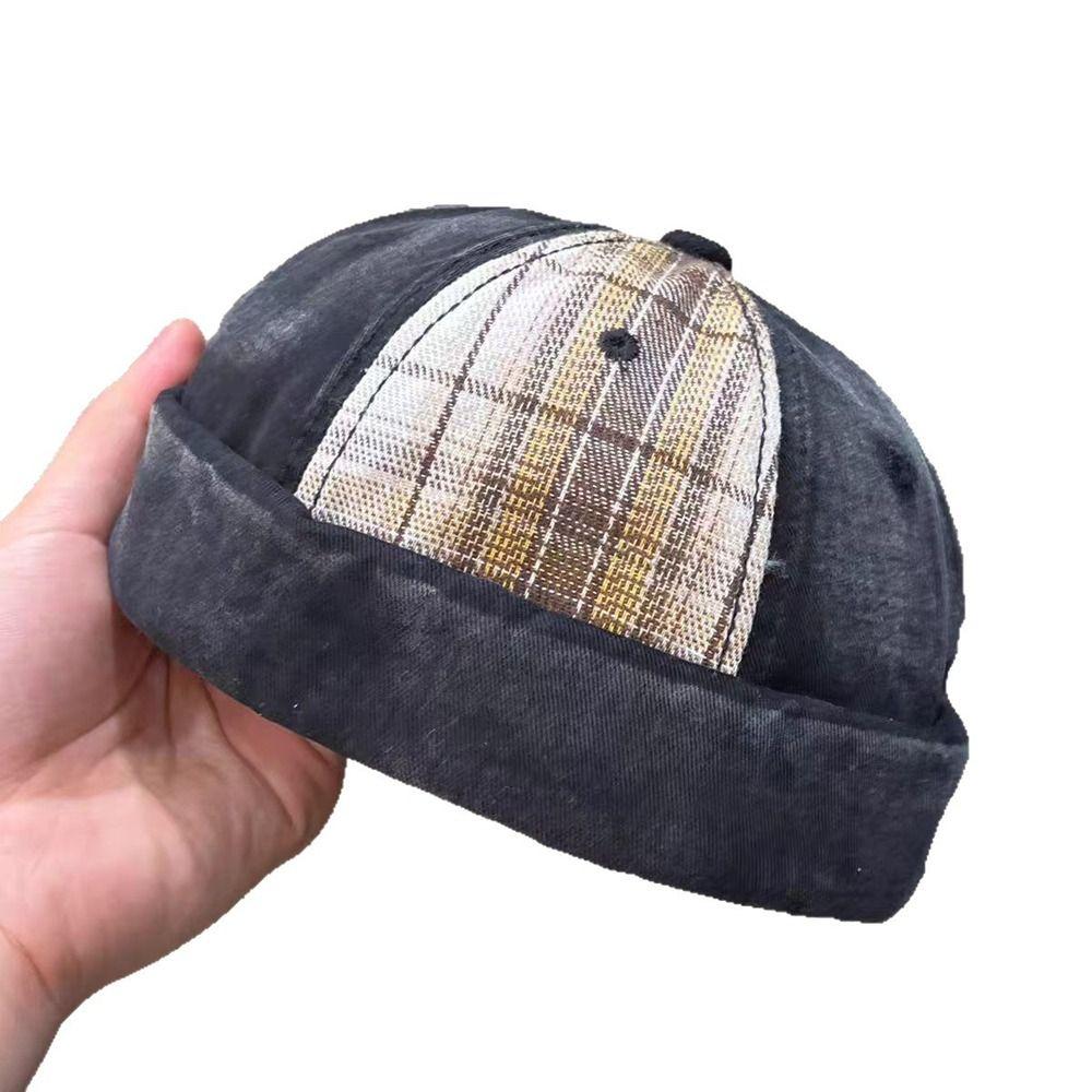 Modische Vintage Schirmlose Docker-Kappe Gewaschen Aufgeschlagene Kuppelhut Verstellbare Baumwolle Melonen-Beanie-Mütze Streetwear