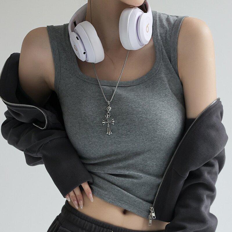 Damen Einfarbiges U-Ausschnitt Geripptes Tanktop Cami Damen Sommer Basic Elastisches Tanktop U-Ausschnitt Einfarbiges Tanktop