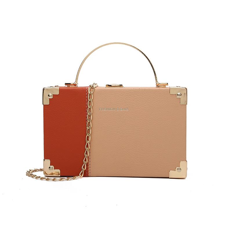 

Bags women s bags 2025 trendy Korean version fashion contrasting colors simple ins versatile chain single shoulder messenger box bag помаранчевий