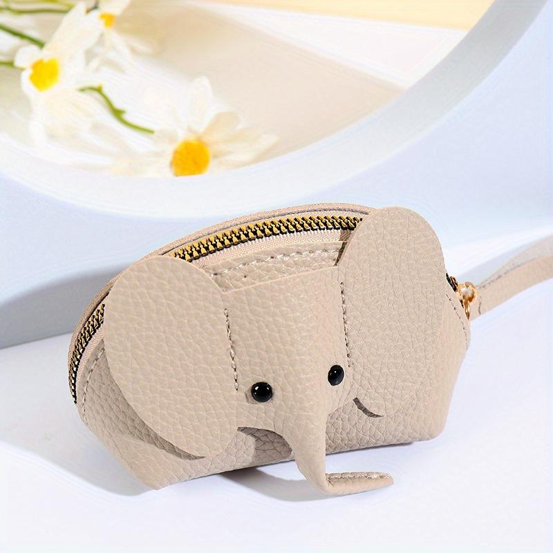 Cute Elephant 1pc Coin Purse with Wrist Strap Artificial Leather Zippered Pouch, Large Capacity Storage for Coins, Lipstick, Bank Cards Key Organizer