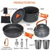 Camping Cookware Set Lightweight Portable Pan Kettle Cups Spoon Fork Cutter for Picnic Hiking Teapot Cookware Travel Cooking Set