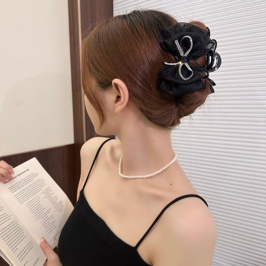 Korean Mesh Bows Hairpin Temperament Women Hair Claw Clips Princess Headdress Elegant Grab Clip Fashion Girls Hair Accessories