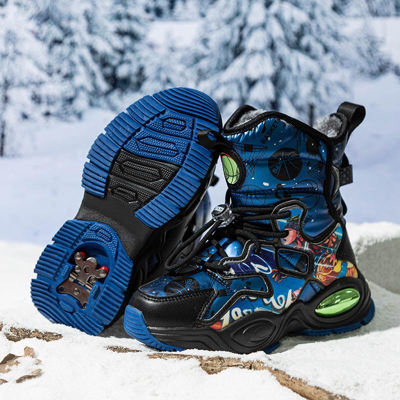 Boys shoes snow boots with children's long cotton boots piled thickened medium and older children's large cotton shoes Velcro cotton boots