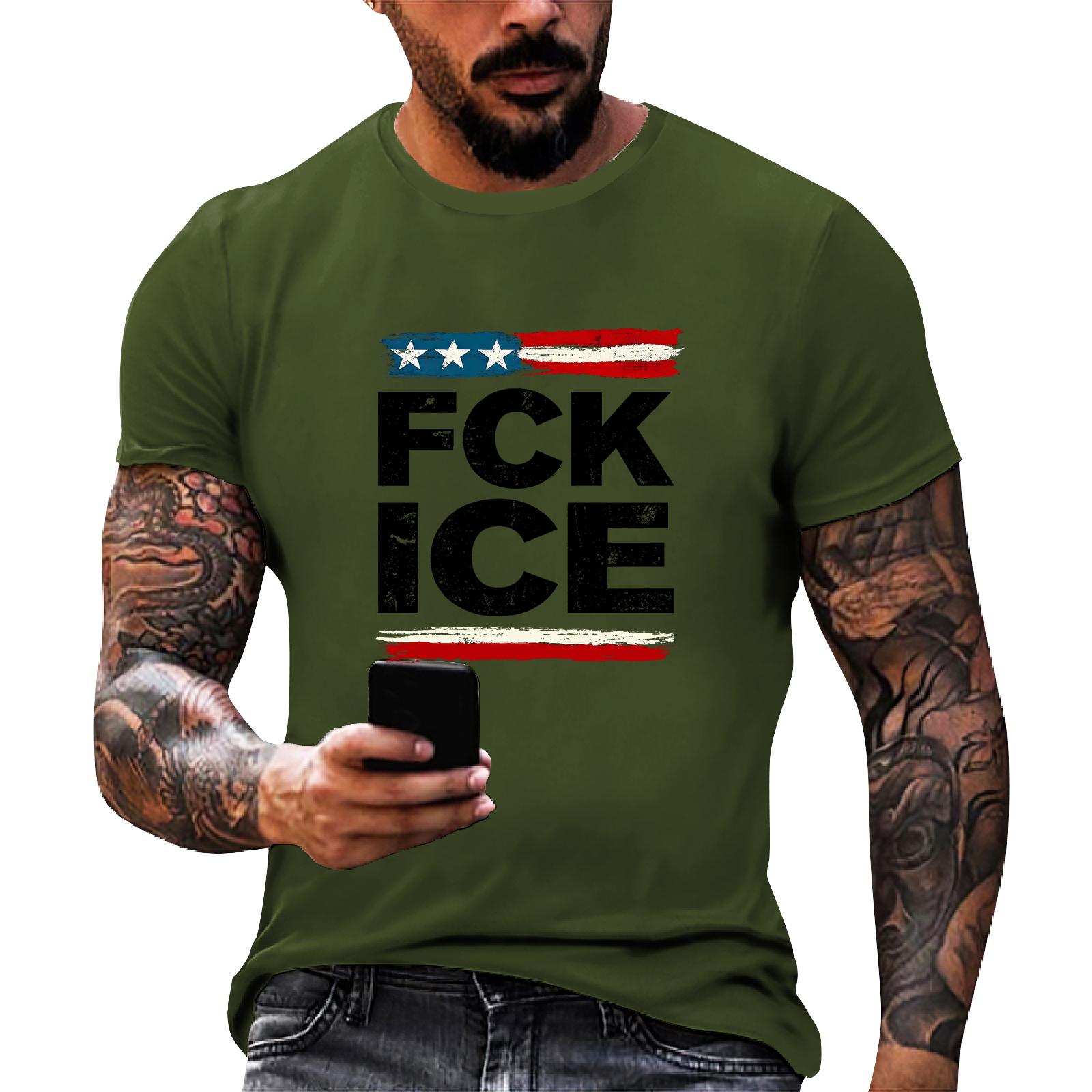 Men s loose and casual patterned letter print T-shirt short-sleeved top L армия зеленый