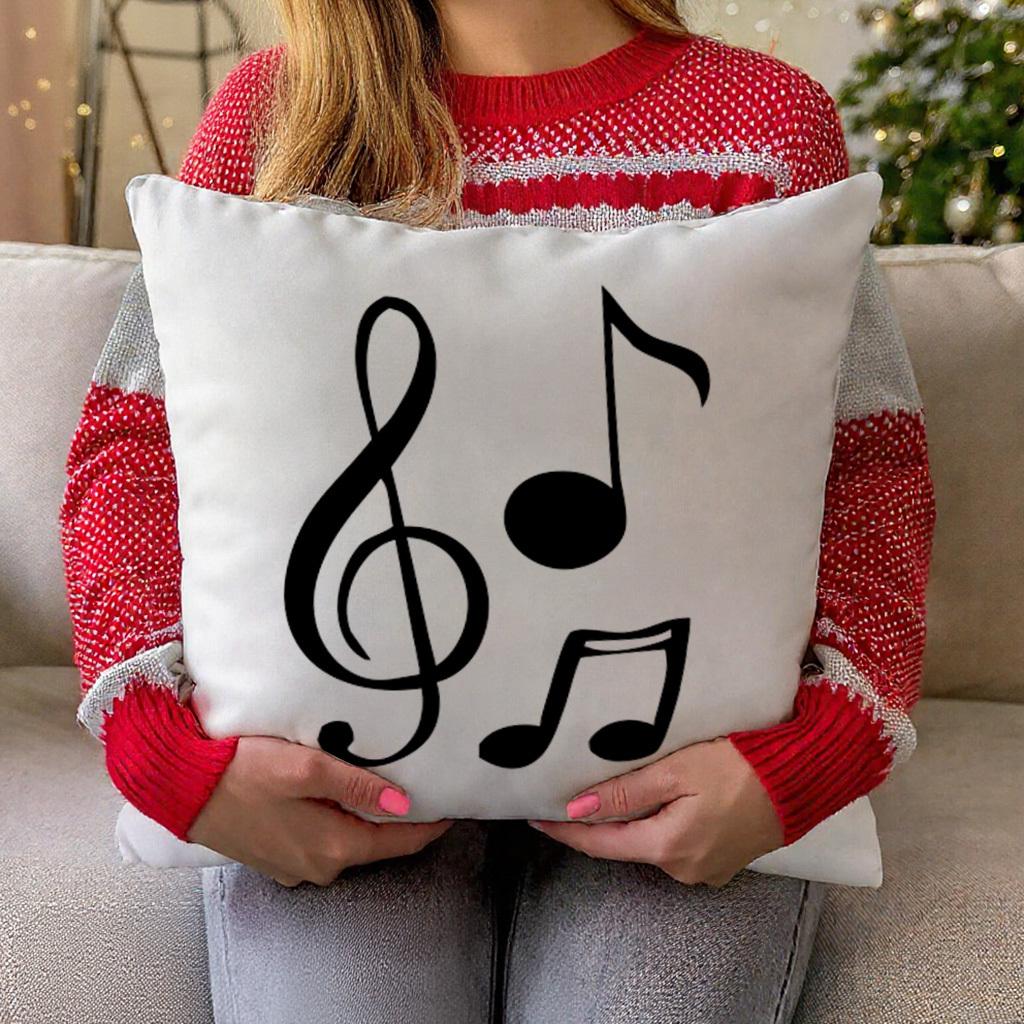 Music Notes Pillow Cover 2D Printed Polyester Sofa Cushion Case – Elegant Black & White Design For Music Lovers 40X40Cm