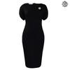 Women's Round Neck Short Sleeve Midi Pencil Dress Slim Fit High Waist Elegant Solid Color Office Dress With Brooch