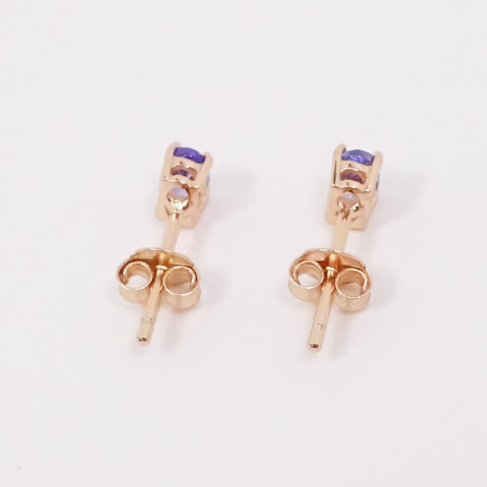 Tanzanite Stud Earrings, Estimated 0.4 Carat, Oval Mix Cut, Sterling Silver with Pink Gold Finish [December Birthstone] [Gift Wrapping Available]