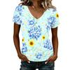Women V Neck Short Sleeve Floral Print Casual T Shirt Top Comfortable Lightweight Loose Fit Summer Wear for Daily Office Travel