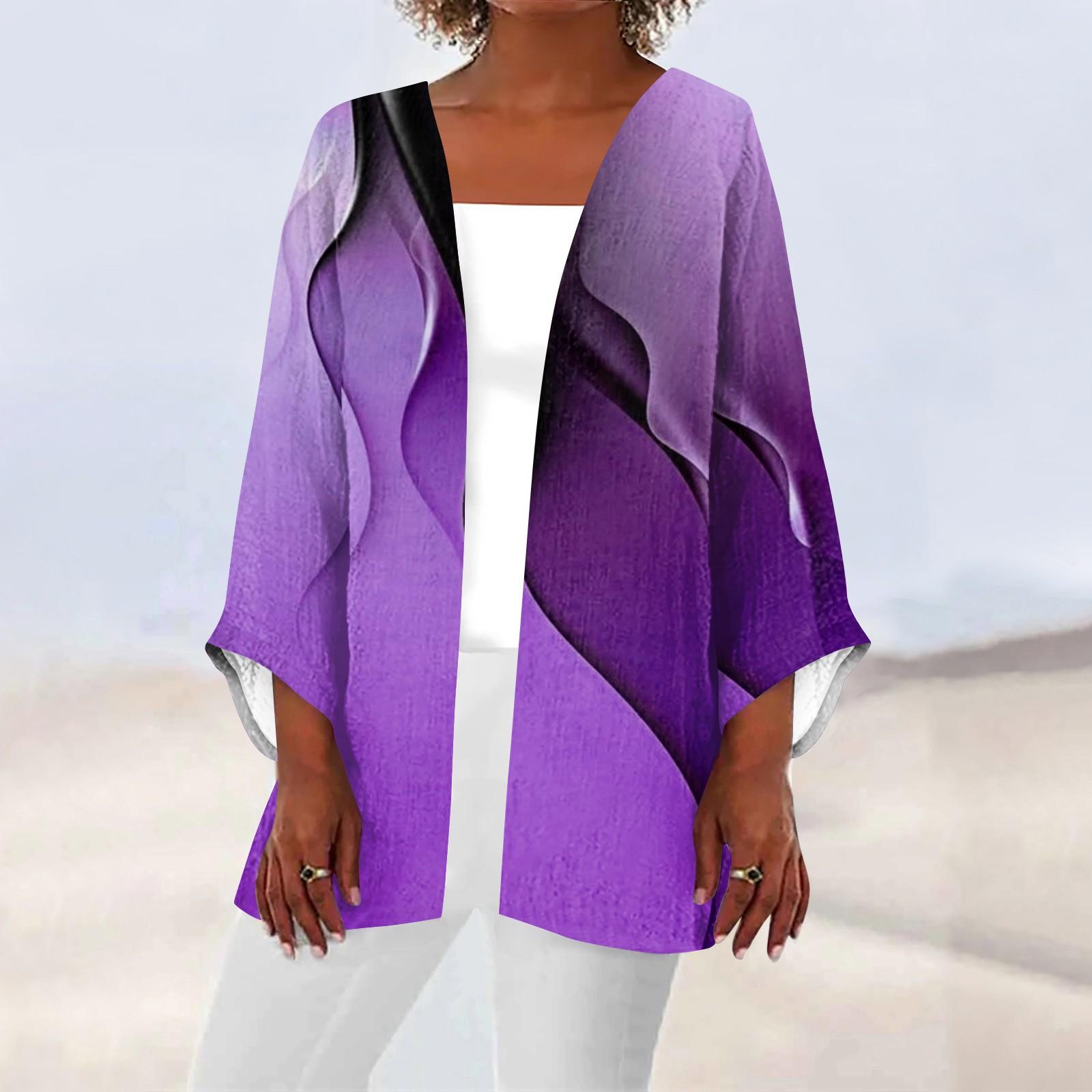 

Женская повседневная модная легкая куртка средней длины с принтом, кардиган XL фиолетовый