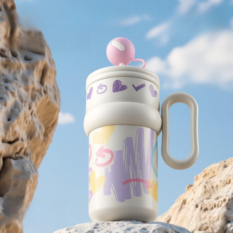 540ml Girl High Beauty Ball Ice King Cup with Handle Cute Insulated Stainless Steel Insulated Bottle