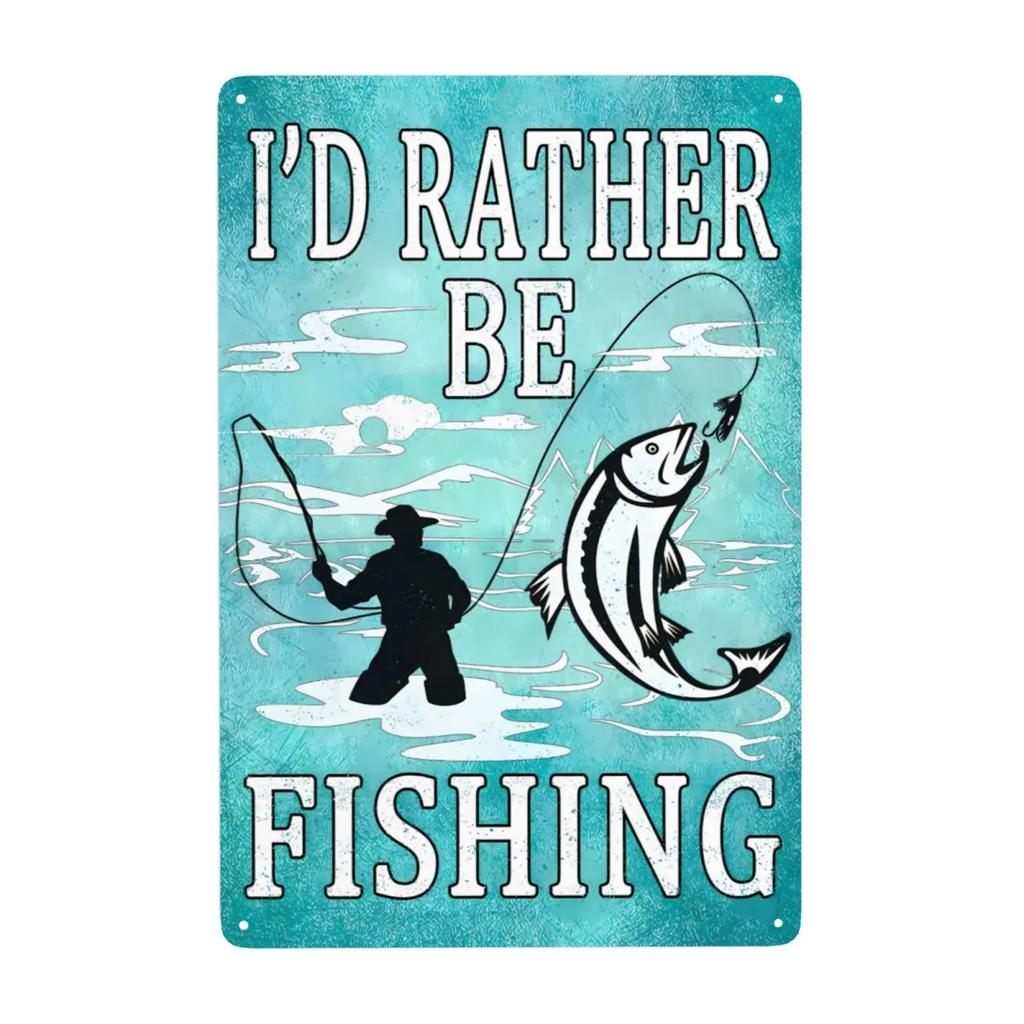 1pc Vintage Fishing Metal Signs Fish Cabin Lake House Sign Gifts for Fisherman Fishing Wall Art Funny Decor for Home 8x12 Inc