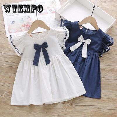 Sommer Baby Mädchen Casual Kleidung Kleid Druck Kurzarm Kleid Kinder Kleinkind Pageant Navy Kleider
