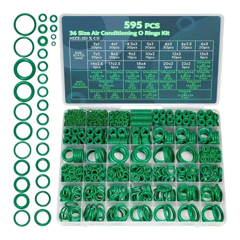 595pcs Silicone O-ring Set With Box, 36 Sizes Oil Heat Resistant Car Air Conditioning System Gasket Sealing Ring Gasket Pad